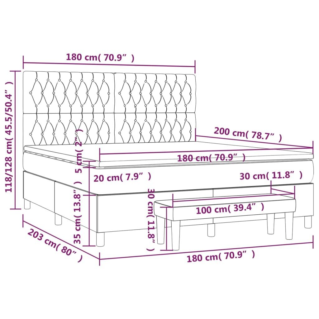 vidaXL atsperu gulta ar matraci, gaiši pelēks audums, 180x200 cm cena un informācija | Gultas | 220.lv