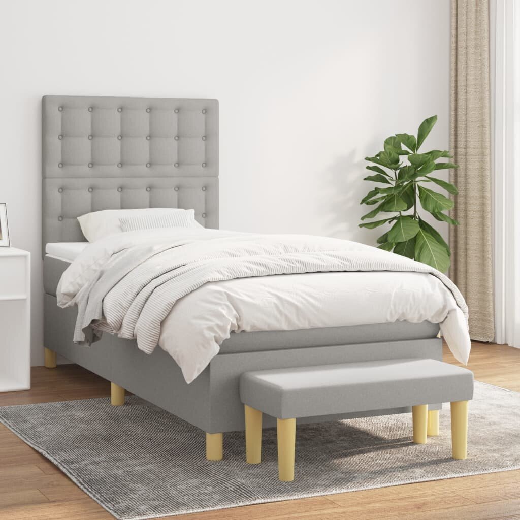 vidaXL atsperu gultas rāmis ar matraci, gaiši pelēks audums, 80x200 cm цена и информация | Gultas | 220.lv