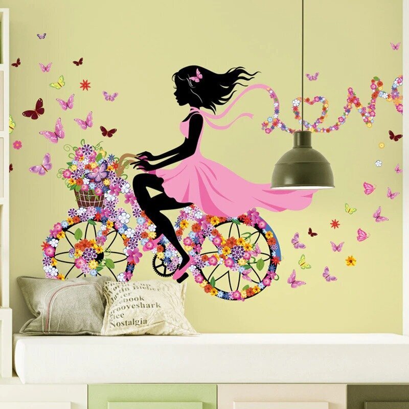 Bērnu siena uzlīme Meitene uz velosipēda cena un informācija | Dekoratīvās uzlīmes | 220.lv