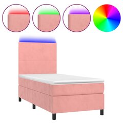 vidaXL atsperu gulta ar matraci, LED, rozā samts, 100x200 cm cena un informācija | Gultas | 220.lv