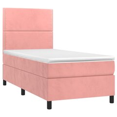 vidaXL atsperu gulta ar matraci, LED, rozā samts, 90x200 cm цена и информация | Кровати | 220.lv