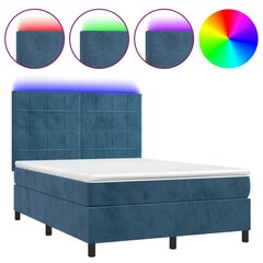 vidaXL atsperu gulta ar matraci, LED, tumši zils samts, 140x190 cm цена и информация | Кровати | 220.lv