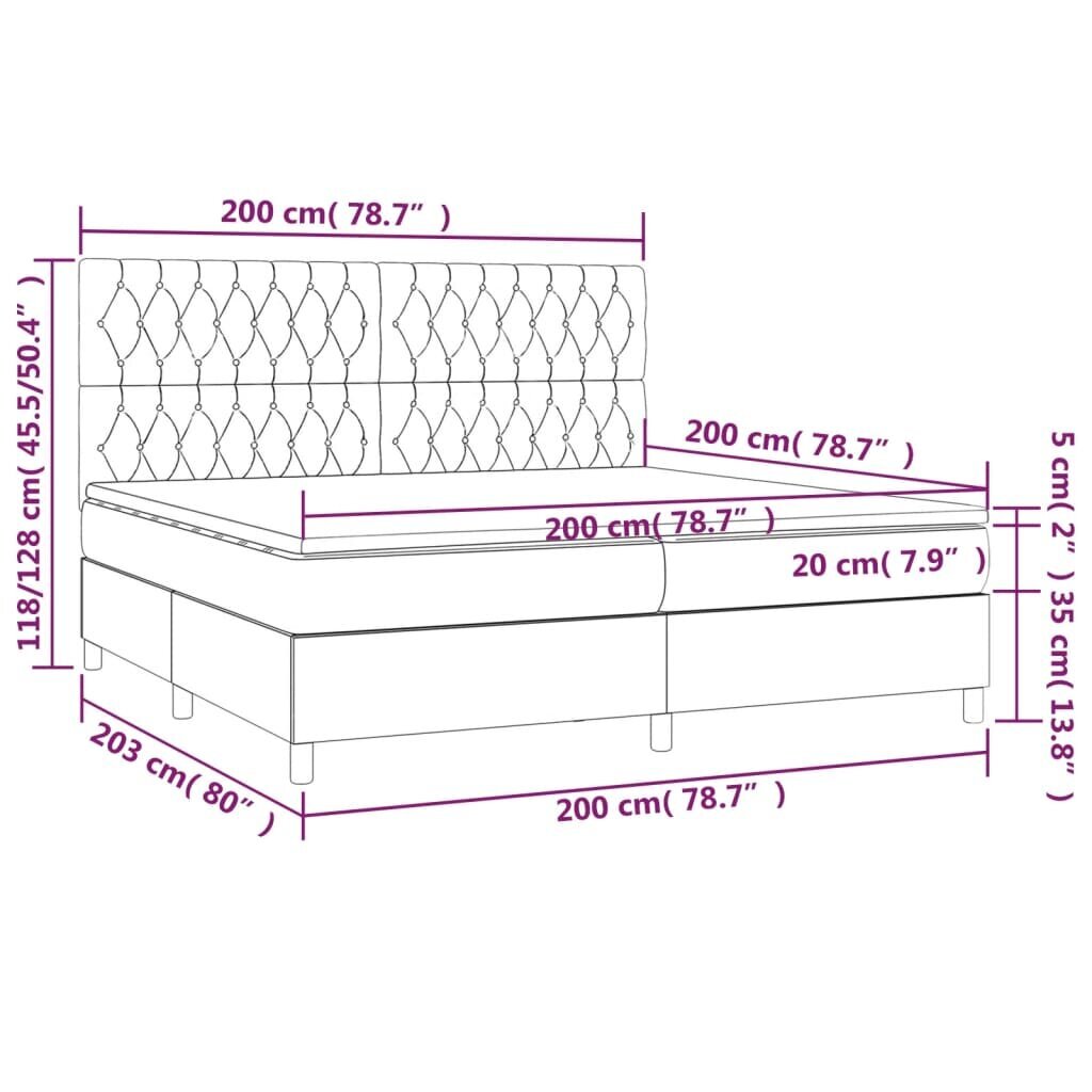 vidaXL atsperu gulta ar matraci, LED, tumši pelēks samts, 200x200 cm cena un informācija | Gultas | 220.lv