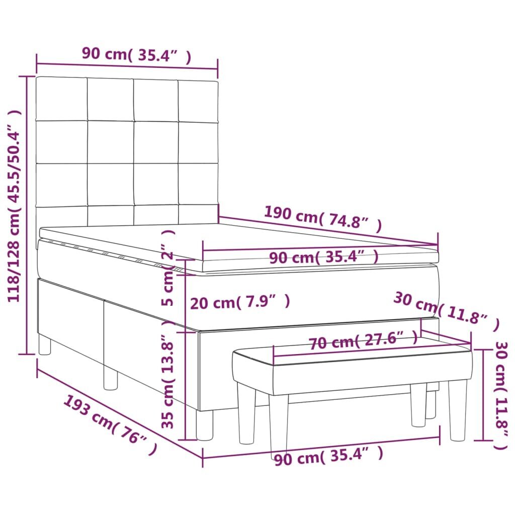 vidaXL atsperu gulta ar matraci, rozā samts, 90x190 cm цена и информация | Gultas | 220.lv