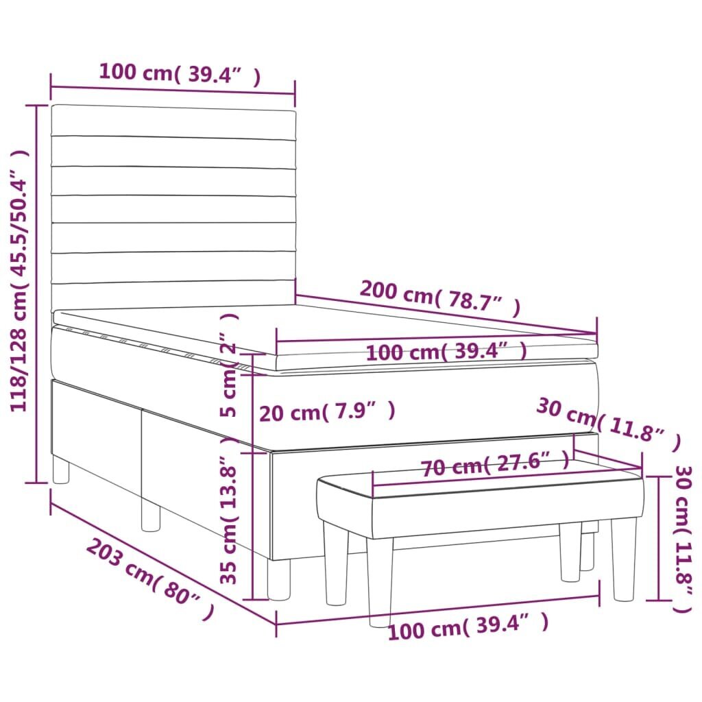 vidaXL atsperu gulta ar matraci, rozā samts, 100x200 cm cena un informācija | Gultas | 220.lv