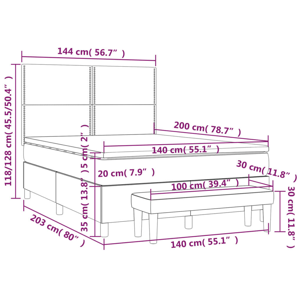 vidaXL atsperu gulta ar matraci, rozā samts, 140x200 cm цена и информация | Gultas | 220.lv