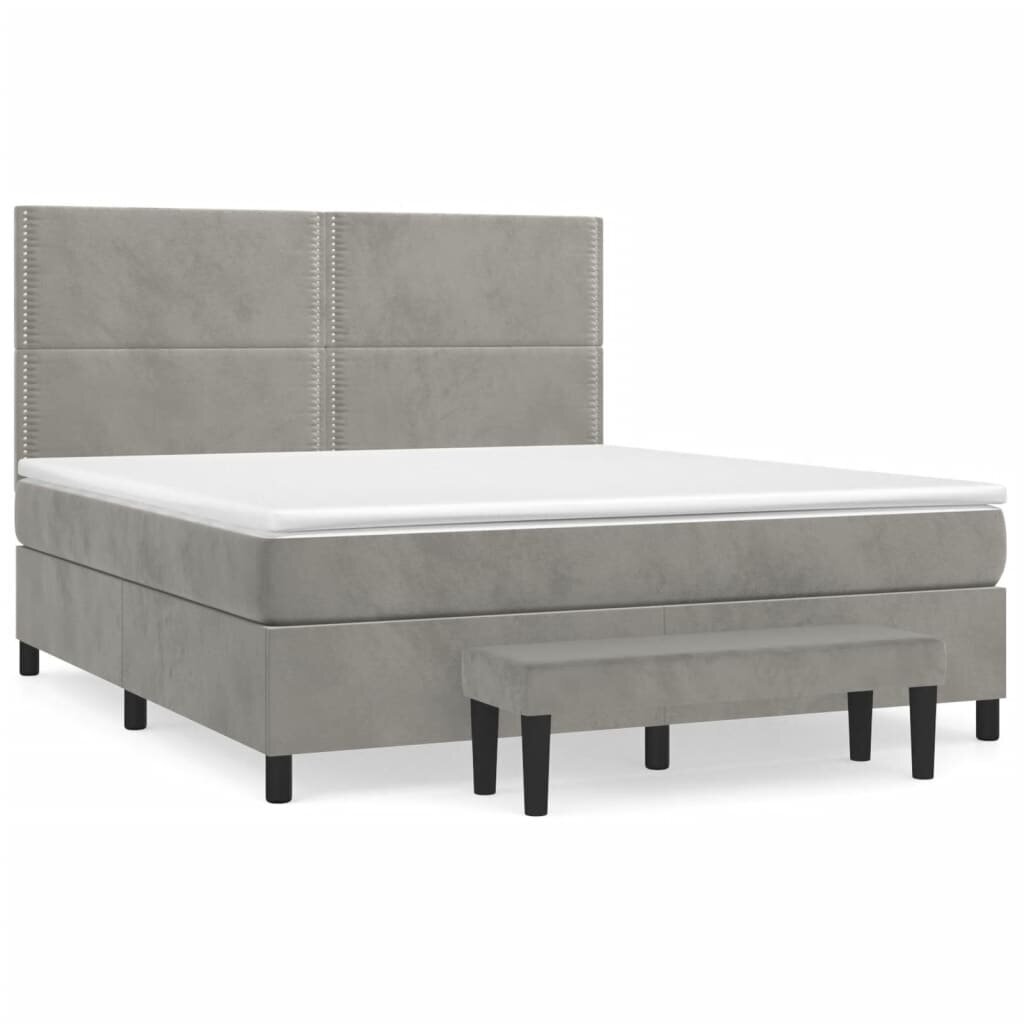 vidaXL atsperu gulta ar matraci, gaiši pelēks samts, 180x200 cm cena un informācija | Gultas | 220.lv