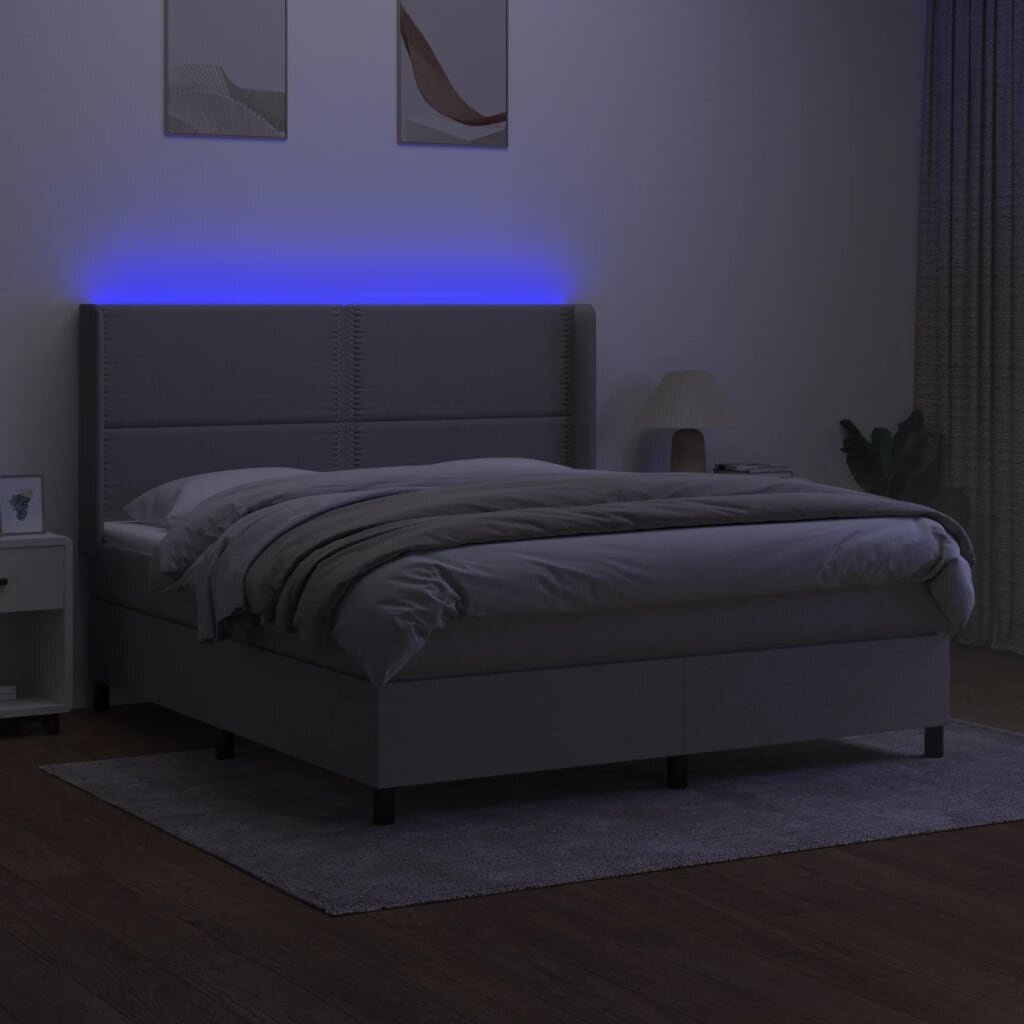 vidaXL atsperu gulta ar matraci, LED, gaiši pelēks audums, 180x200 cm цена и информация | Gultas | 220.lv