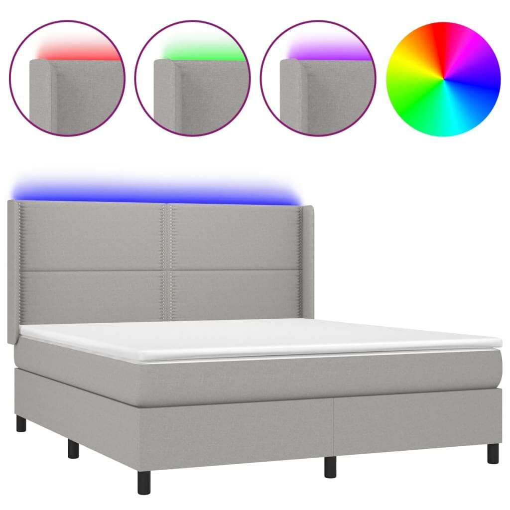vidaXL atsperu gulta ar matraci, LED, gaiši pelēks audums, 180x200 cm цена и информация | Gultas | 220.lv