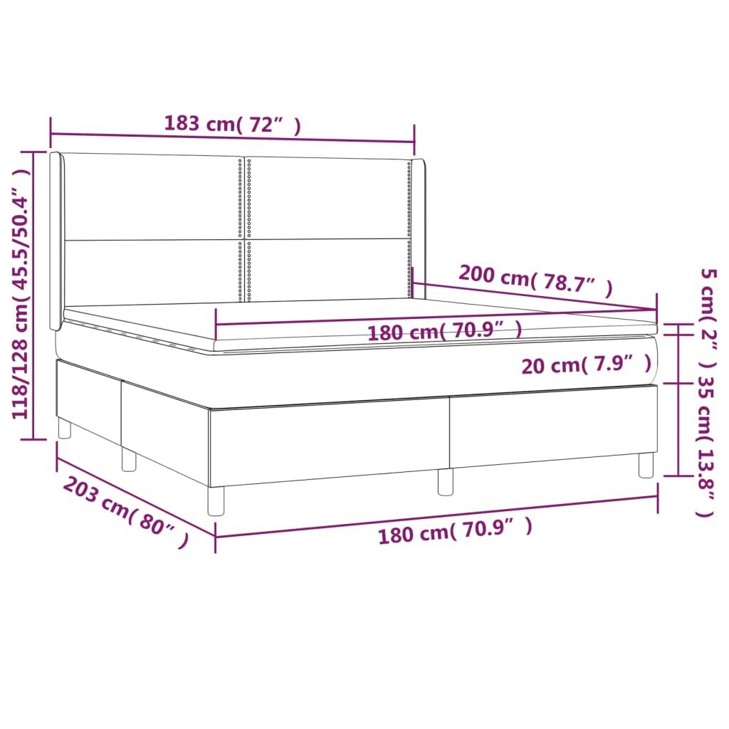 vidaXL atsperu gulta ar matraci, LED, gaiši pelēks audums, 180x200 cm cena un informācija | Gultas | 220.lv