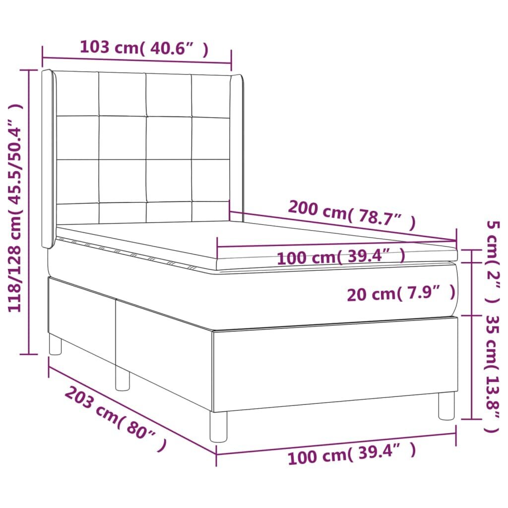 vidaXL atsperu gulta ar matraci, LED, melns audums, 100x200 cm цена и информация | Gultas | 220.lv