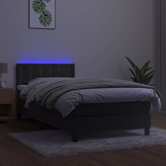 vidaXL atsperu gulta ar matraci, LED, tumši pelēks samts, 90x200 cm цена и информация | Кровати | 220.lv