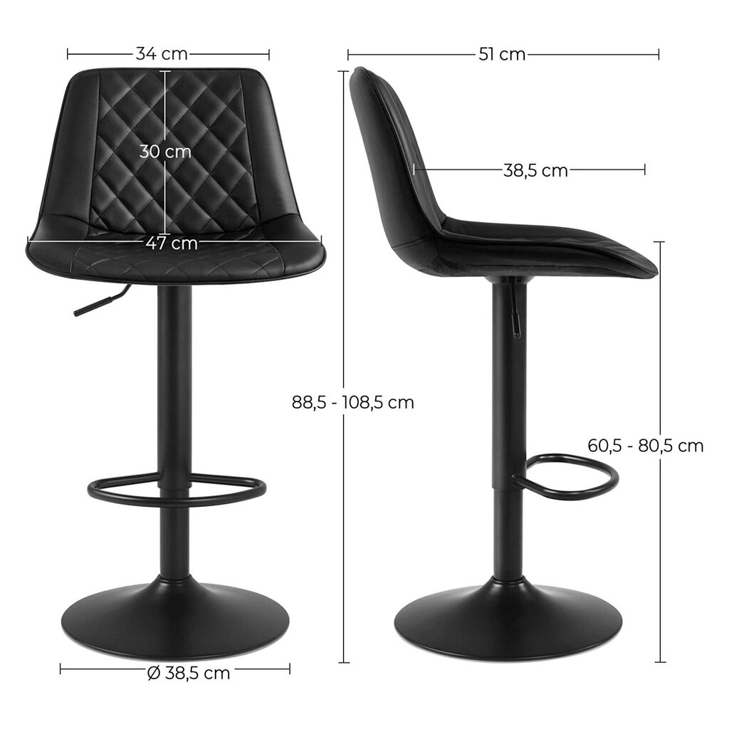 Bāra krēslu komplekts LJB073B01, 2 gab., melns cena un informācija | Virtuves un ēdamistabas krēsli | 220.lv