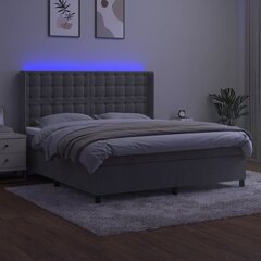 vidaXL atsperu gulta ar matraci, LED, gaiši pelēks samts, 160x200 cm cena un informācija | Gultas | 220.lv