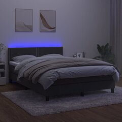 vidaXL atsperu gulta ar matraci, LED, tumši pelēks samts, 140x190 cm cena un informācija | Gultas | 220.lv