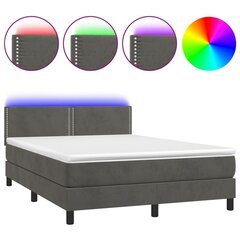 vidaXL atsperu gulta ar matraci, LED, tumši pelēks samts, 140x190 cm цена и информация | Кровати | 220.lv