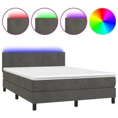 vidaXL atsperu gulta ar matraci, LED, tumši pelēks samts, 140x190 cm цена и информация | Кровати | 220.lv