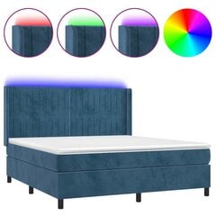 vidaXL atsperu gulta ar matraci, LED, tumši zils samts, 160x200 cm cena un informācija | Gultas | 220.lv