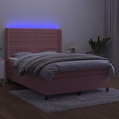 vidaXL atsperu gulta ar matraci, LED, rozā samts, 140x190 cm цена и информация | Кровати | 220.lv