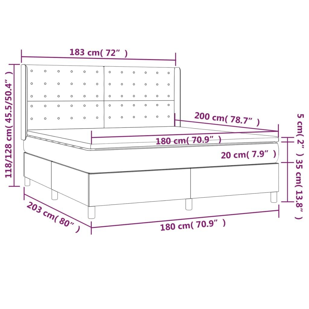 vidaXL atsperu gulta ar matraci, LED, gaiši pelēks audums, 180x200 cm cena un informācija | Gultas | 220.lv