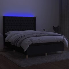 vidaXL atsperu gulta ar matraci, LED, melns audums, 140x190 cm cena un informācija | Gultas | 220.lv