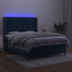 vidaXL atsperu gulta ar matraci, LED, tumši zils samts, 140x200 cm цена и информация | Кровати | 220.lv