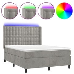 vidaXL atsperu gulta ar matraci, LED, gaiši pelēks samts, 140x200 cm цена и информация | Кровати | 220.lv