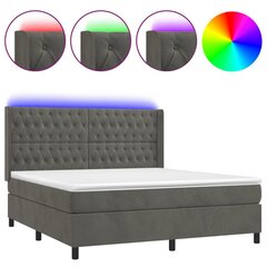 vidaXL atsperu gulta ar matraci, LED, tumši pelēks samts, 160x200 cm цена и информация | Кровати | 220.lv