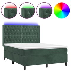 vidaXL atsperu gulta ar matraci, LED, tumši zaļš samts, 140x190 cm цена и информация | Кровати | 220.lv