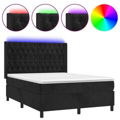 vidaXL atsperu gulta ar matraci, LED, melns samts, 140x190 cm cena un informācija | Gultas | 220.lv