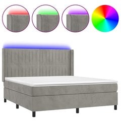 vidaXL atsperu gulta ar matraci, LED, gaiši pelēks samts, 180x200 cm cena un informācija | Gultas | 220.lv