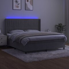 vidaXL atsperu gulta ar matraci, LED, gaiši pelēks samts, 180x200 cm цена и информация | Кровати | 220.lv