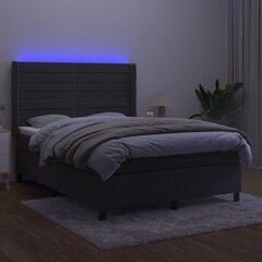vidaXL atsperu gulta ar matraci, LED, tumši pelēks samts, 140x190 cm cena un informācija | Gultas | 220.lv