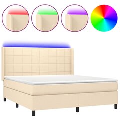 vidaXL atsperu gulta ar matraci, LED, krēmkrāsas audums, 180x200 cm цена и информация | Кровати | 220.lv