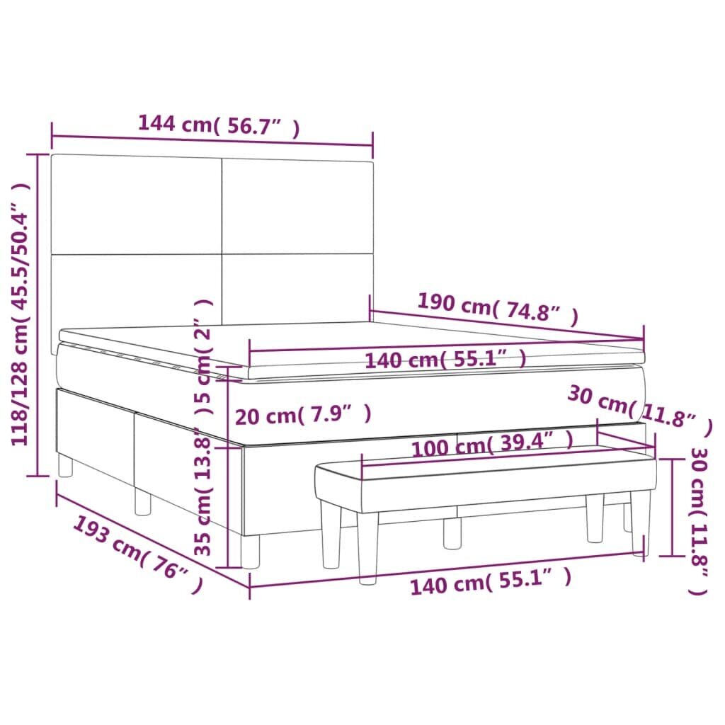 vidaXL atsperu gulta ar matraci, gaiši pelēka audums, 140x190 cm cena un informācija | Gultas | 220.lv