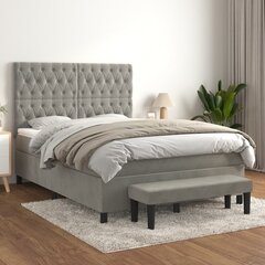 vidaXL atsperu gulta ar matraci, gaiši pelēka samts, 140x200 cm cena un informācija | Gultas | 220.lv