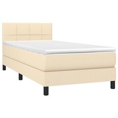 vidaXL atsperu gultas rāmis ar matraci, krēmkrāsas, 100x200 cm, audums cena un informācija | Gultas | 220.lv