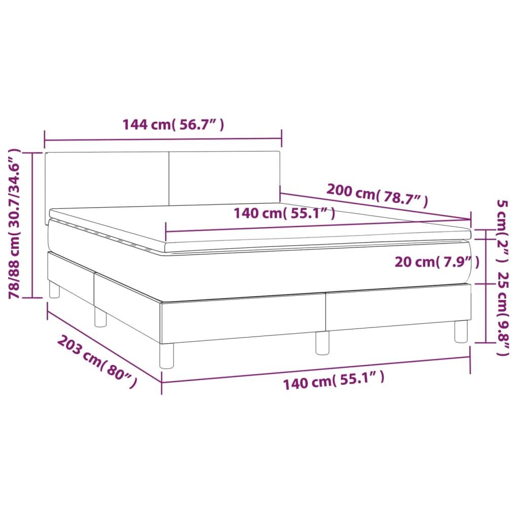 vidaXL atsperu gulta ar matraci, tumši pelēks samts, 140x200 cm cena un informācija | Gultas | 220.lv