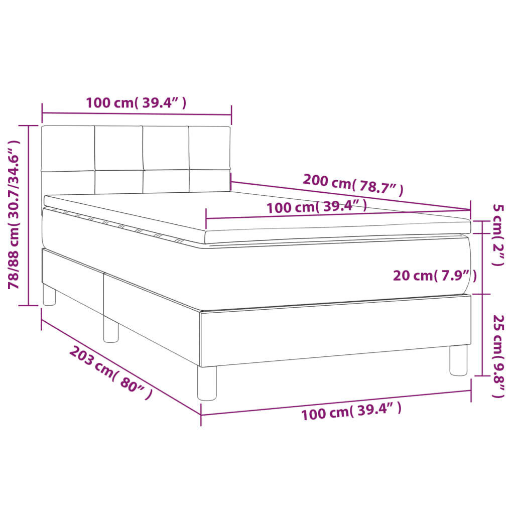 vidaXL atsperu gulta ar matraci, tumši zils samts, 100x200 cm cena un informācija | Gultas | 220.lv