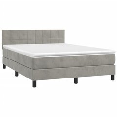 vidaXL atsperu gulta ar matraci, gaiši pelēks samts, 140x200 cm цена и информация | Кровати | 220.lv