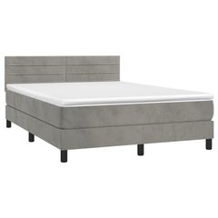 vidaXL atsperu gulta ar matraci, gaiši pelēks samts, 140x200 cm cena un informācija | Gultas | 220.lv