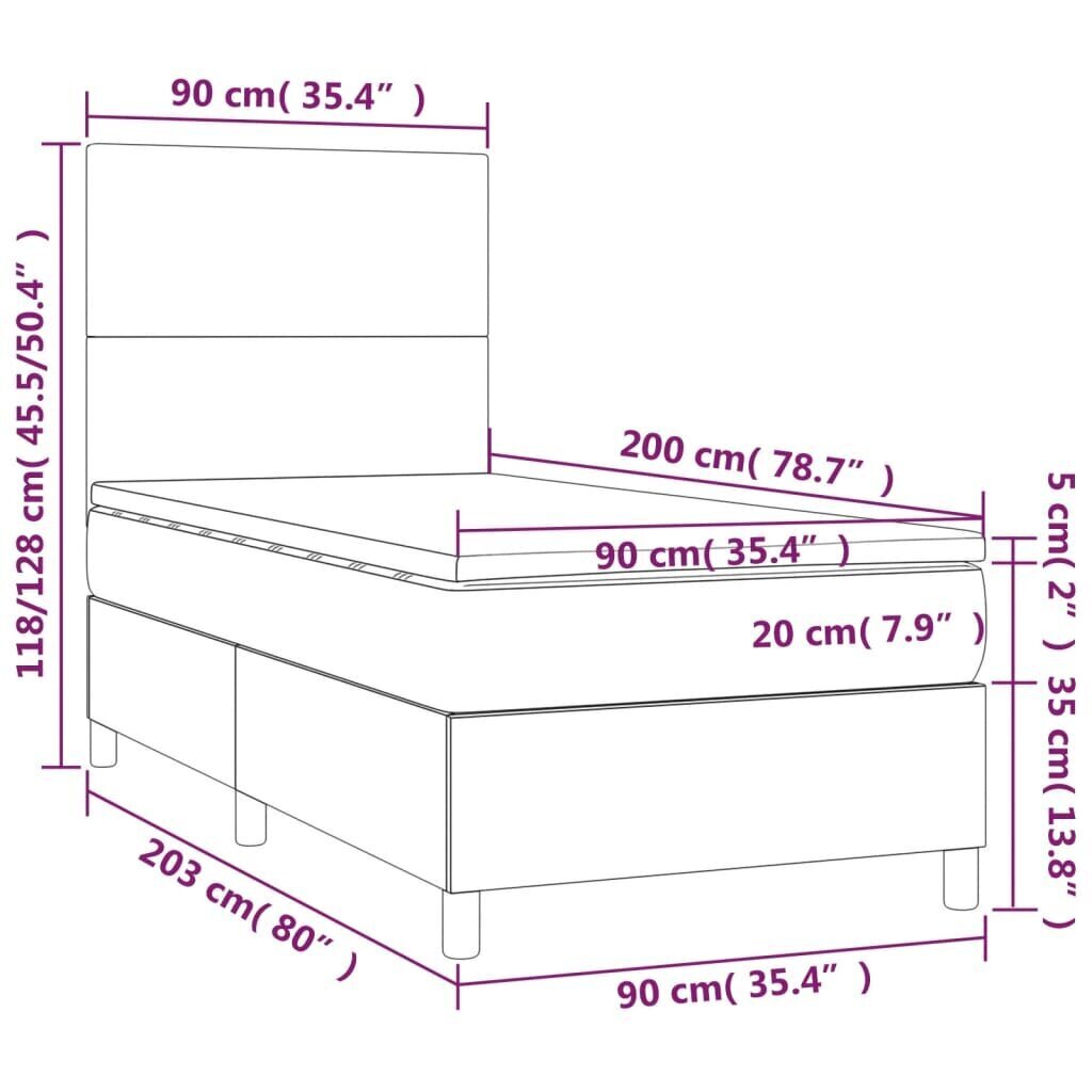 vidaXL atsperu gultas rāmis ar matraci, krēmkrāsas, 90x200 cm, audums cena un informācija | Gultas | 220.lv