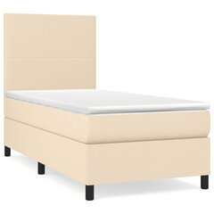 vidaXL atsperu gultas rāmis ar matraci, krēmkrāsas, 90x200 cm, audums цена и информация | Кровати | 220.lv