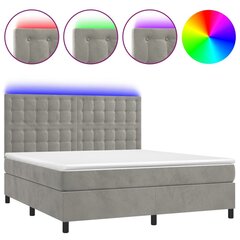 vidaXL atsperu gulta ar matraci, LED, gaiši pelēks samts, 160x200 cm cena un informācija | Gultas | 220.lv