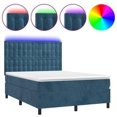 vidaXL atsperu gulta ar matraci, LED, tumši zils samts, 140x190 cm цена и информация | Кровати | 220.lv