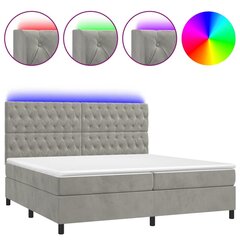 vidaXL atsperu gulta ar matraci, LED, gaiši pelēks samts, 200x200 cm cena un informācija | Gultas | 220.lv