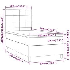 vidaXL atsperu gulta ar matraci, melna samts, 100x200 cm цена и информация | Кровати | 220.lv
