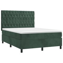 vidaXL atsperu gulta ar matraci, LED, tumši zaļš samts, 140x190 cm cena un informācija | Gultas | 220.lv