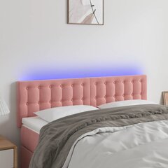 vidaXL gultas galvgalis ar LED, 144x5x78/88 cm, rozā samts cena un informācija | Gultas | 220.lv