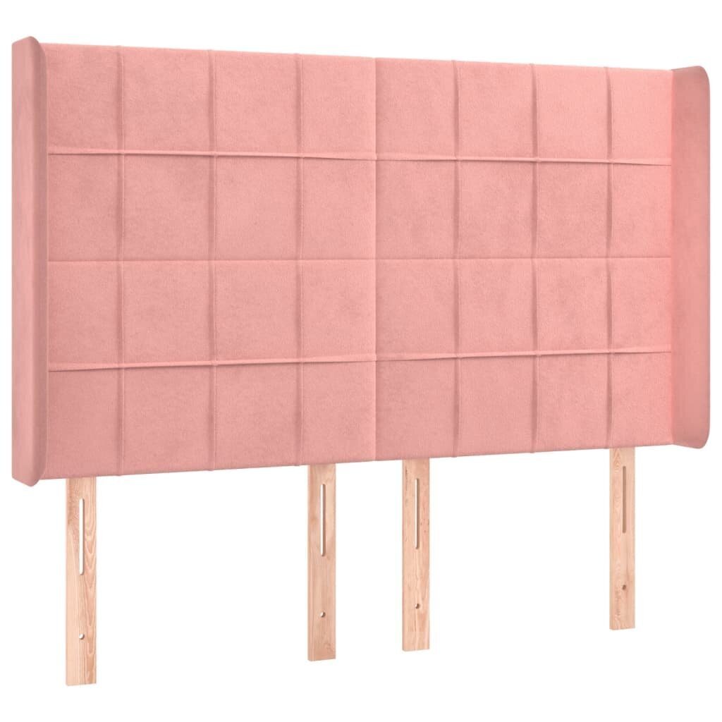 vidaXL gultas galvgalis ar LED, 147x16x118/128 cm, rozā samts cena un informācija | Gultas | 220.lv